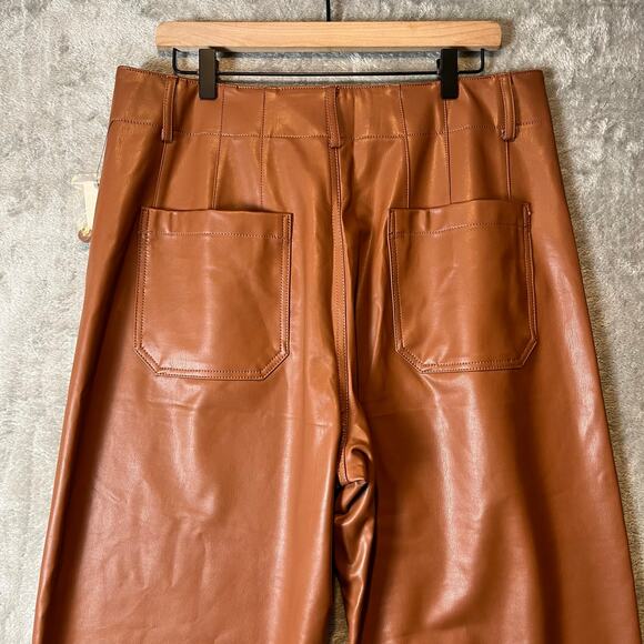 Maeve Anthropologie Sz 33 Colette Faux-Leather Cropped Wide Leg Pants Brown New - Picture 5 of 9